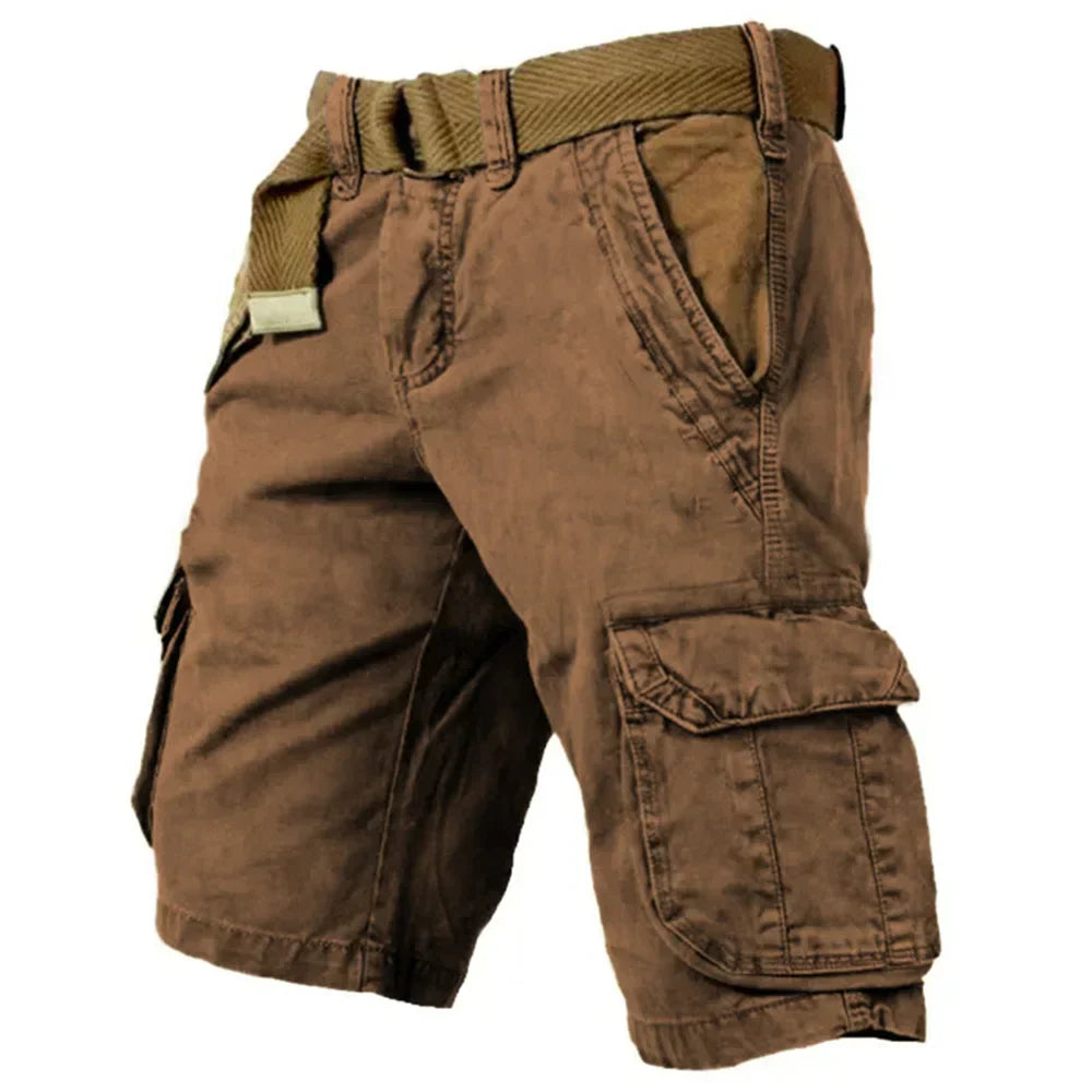 Herren Cargo Shorts im Vintage-Stil aus 100% Baumwolle mit praktischen Cargotaschen, ideal für warme Sommertage.