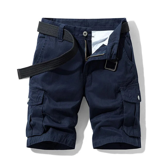"Herren Cargo Shorts, robust und khaki, mit vielen Taschen, ideal für Sommerabenteuer und den täglichen Gebrauch."