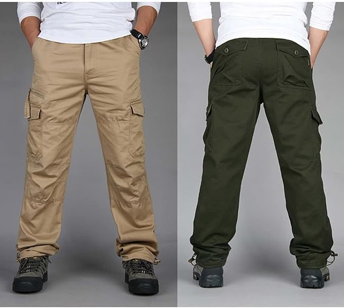 "Herren-Cargohose mit geradem Schnitt, dunkler Stoff, mehrere Taschen, ideal für Stil und Funktionalität im Alltag."