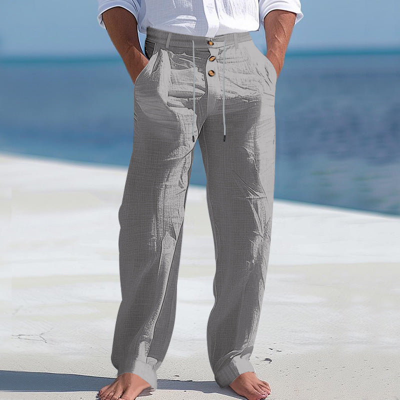 "Herren Chinohose mit hohem Bund und seitlichen Taschen, atmungsaktiver Stoff in Beige, lässiger Look für Alltag und Freizeit