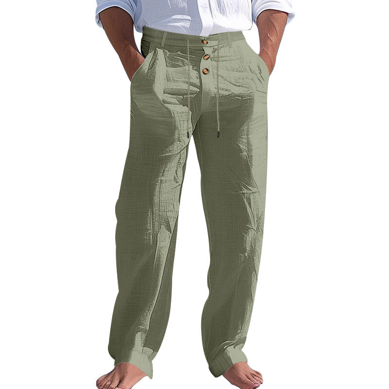 "Herren Chinohose mit hohem Bund und seitlichen Taschen, atmungsaktiver Stoff in Beige, lässiger Look für Alltag und Freizeit