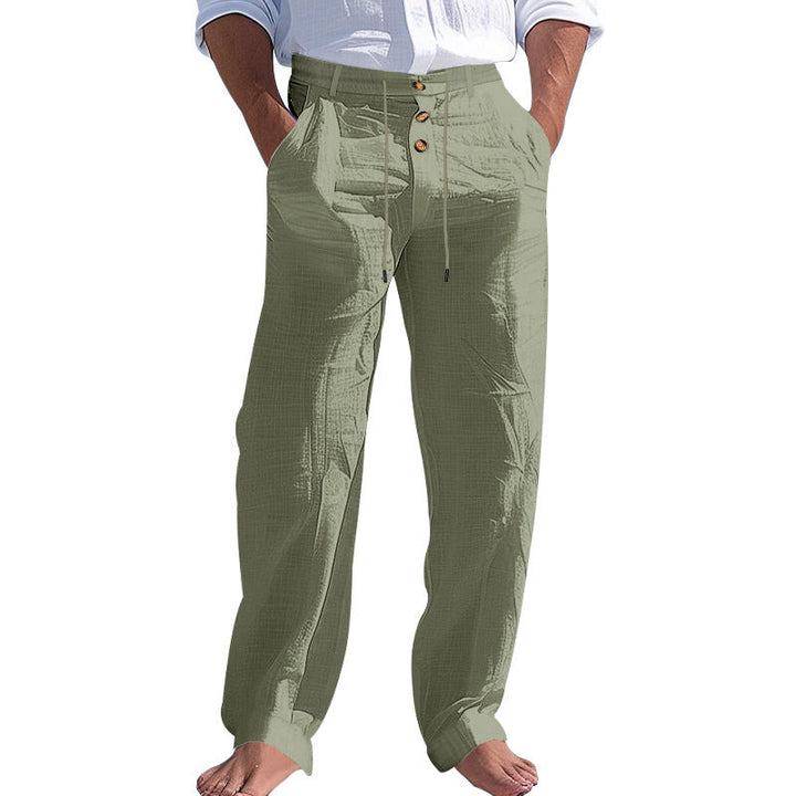 "Herren Chinohose mit hohem Bund und seitlichen Taschen, atmungsaktiver Stoff in Beige, lässiger Look für Alltag und Freizeit