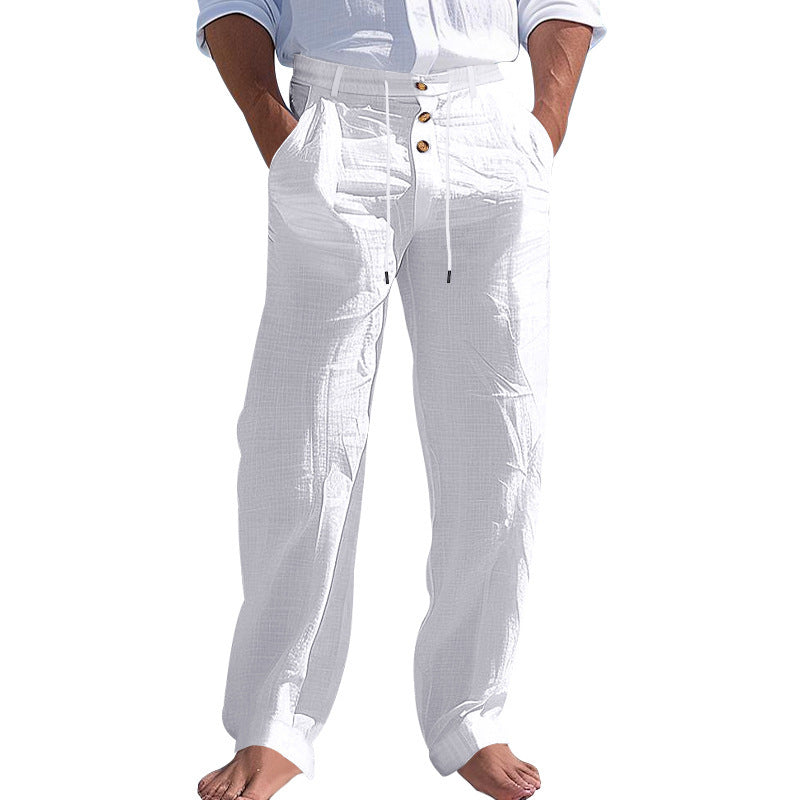 "Herren Chinohose mit hohem Bund und seitlichen Taschen, atmungsaktiver Stoff in Beige, lässiger Look für Alltag und Freizeit