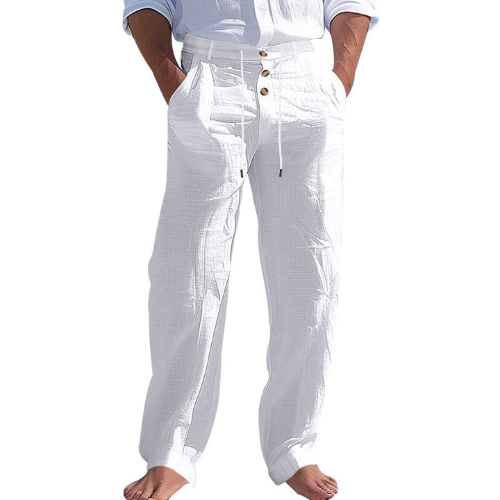 "Herren Chinohose mit hohem Bund und seitlichen Taschen, atmungsaktiver Stoff in Beige, lässiger Look für Alltag und Freizeit
