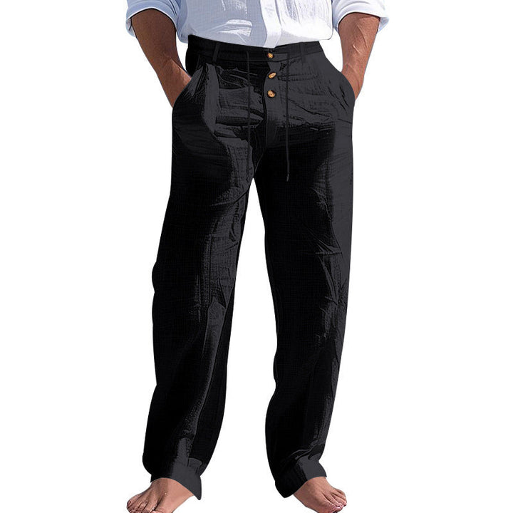 "Herren Chinohose mit hohem Bund und seitlichen Taschen, atmungsaktiver Stoff in Beige, lässiger Look für Alltag und Freizeit
