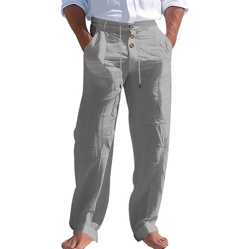"Herren Chinohose mit hohem Bund und seitlichen Taschen, atmungsaktiver Stoff in Beige, lässiger Look für Alltag und Freizeit