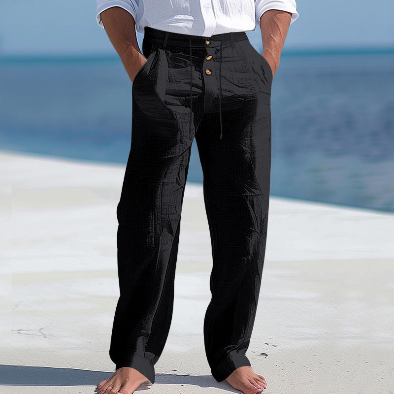 "Herren Chinohose mit hohem Bund und seitlichen Taschen, atmungsaktiver Stoff in Beige, lässiger Look für Alltag und Freizeit