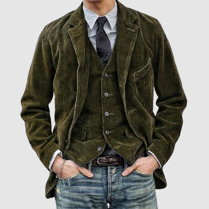 "Herren Cord-Blazer mit Weste, elegantes Set in zeitlosem Stil und komfortabler Passform, perfekt für formelle Anlässe."