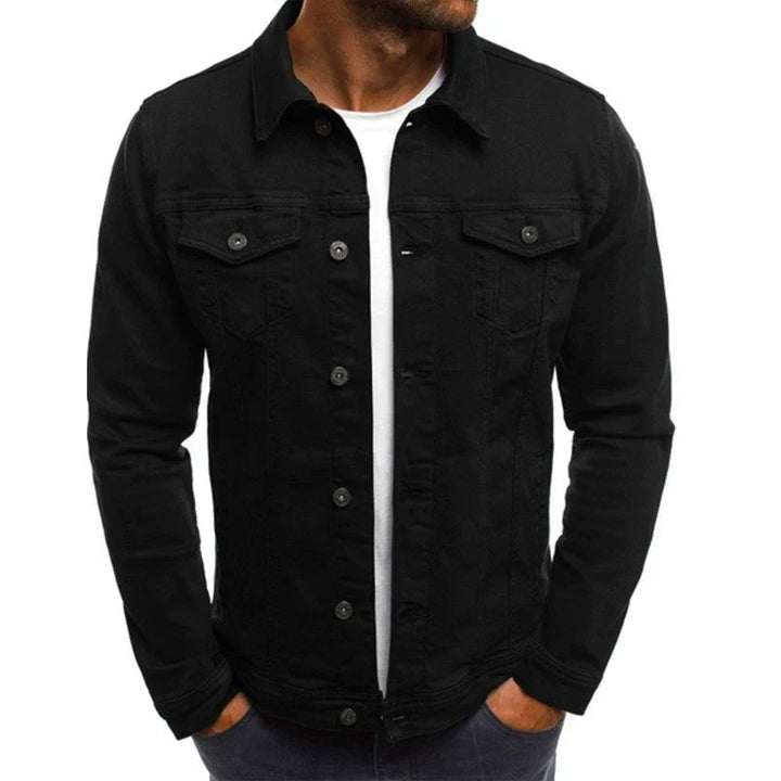 "Herren Denim-Jacke, robust und vielseitig, mit Taschen und stilvoller Silhouette, perfekt für jeden Anlass."