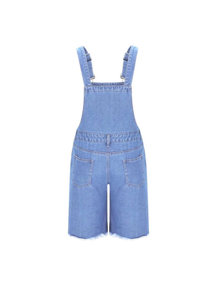 "Herren Denim-Latzhose mit distressed Look, verstellbare Träger, Frontansicht, modisch und komfortabel."