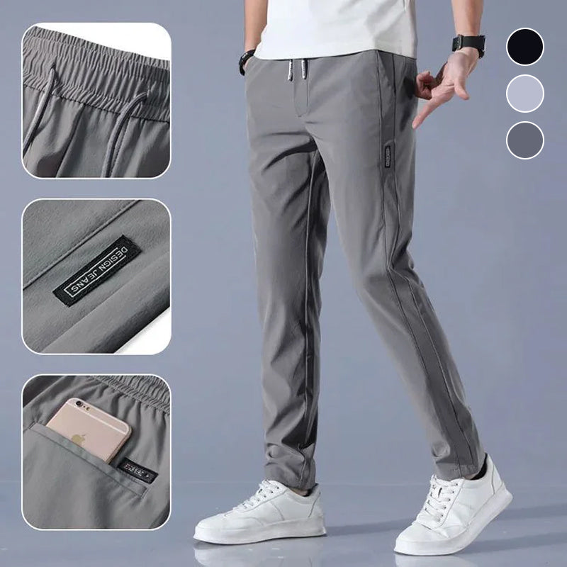 "Herren Freizeithose in Eisseidenstoff für den Sommer, lässiges Design, atmungsaktiv und elastisch, Seitenansicht"