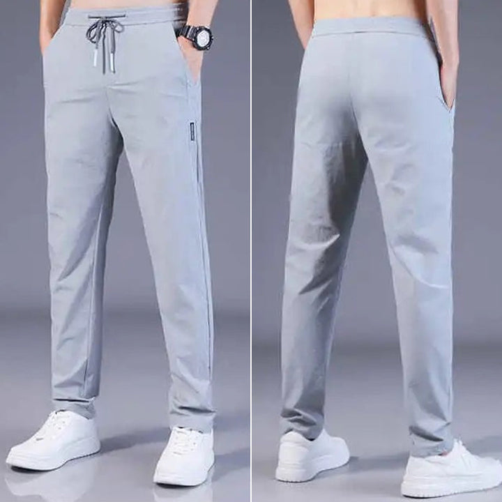 "Herren Freizeithose in Eisseidenstoff für den Sommer, lässiges Design, atmungsaktiv und elastisch, Seitenansicht"