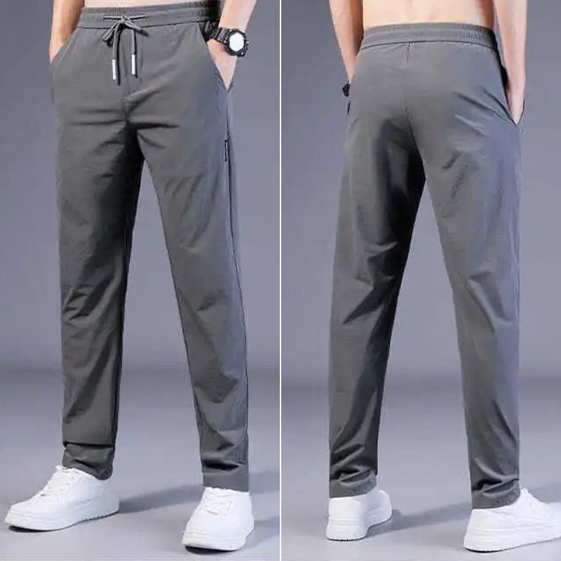 "Herren Freizeithose in Eisseidenstoff für den Sommer, lässiges Design, atmungsaktiv und elastisch, Seitenansicht"