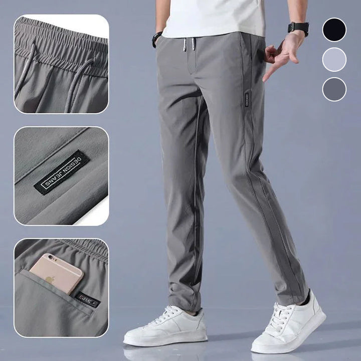 "Herren Freizeithose in Eisseidenstoff für den Sommer, lässiges Design, atmungsaktiv und elastisch, Seitenansicht"
