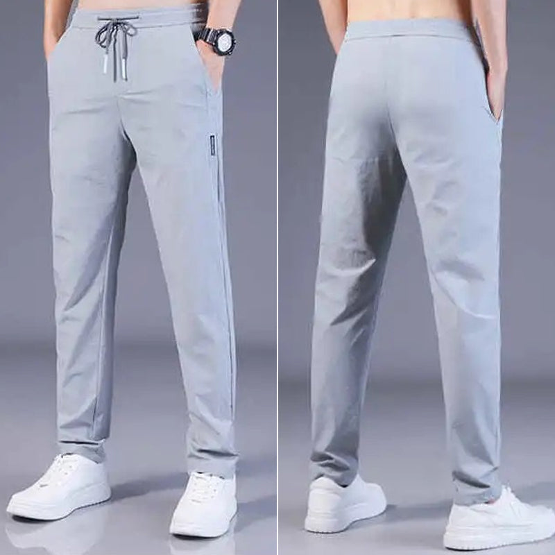 "Herren Freizeithose in Eisseidenstoff für den Sommer, lässiges Design, atmungsaktiv und elastisch, Seitenansicht"