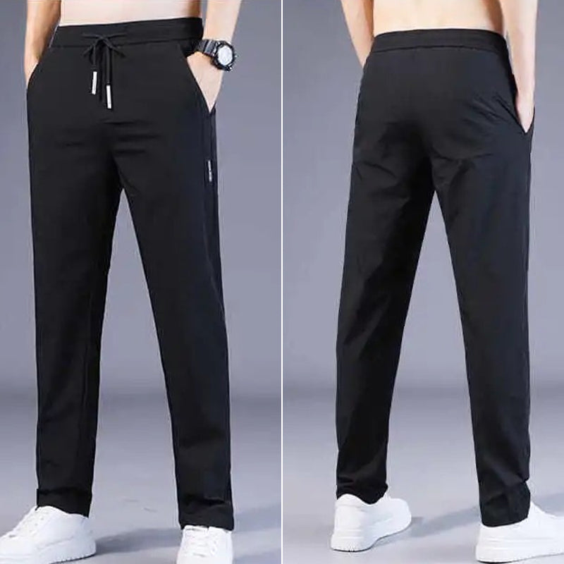 "Herren Freizeithose in Eisseidenstoff für den Sommer, lässiges Design, atmungsaktiv und elastisch, Seitenansicht"
