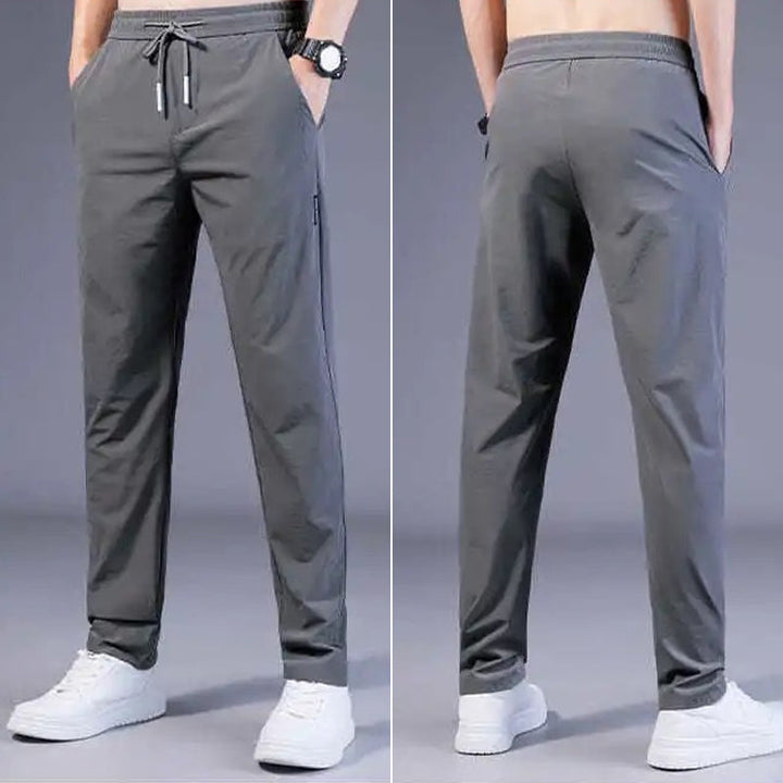 "Herren Freizeithose in Eisseidenstoff für den Sommer, lässiges Design, atmungsaktiv und elastisch, Seitenansicht"