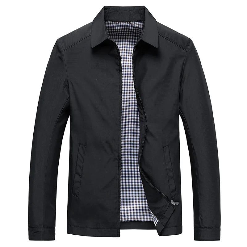 "Herren Freizeitjacke, winddicht, wasserabweisend, leicht, elegantes Design in Dunkelblau, offener Kragen, modern geschnitten