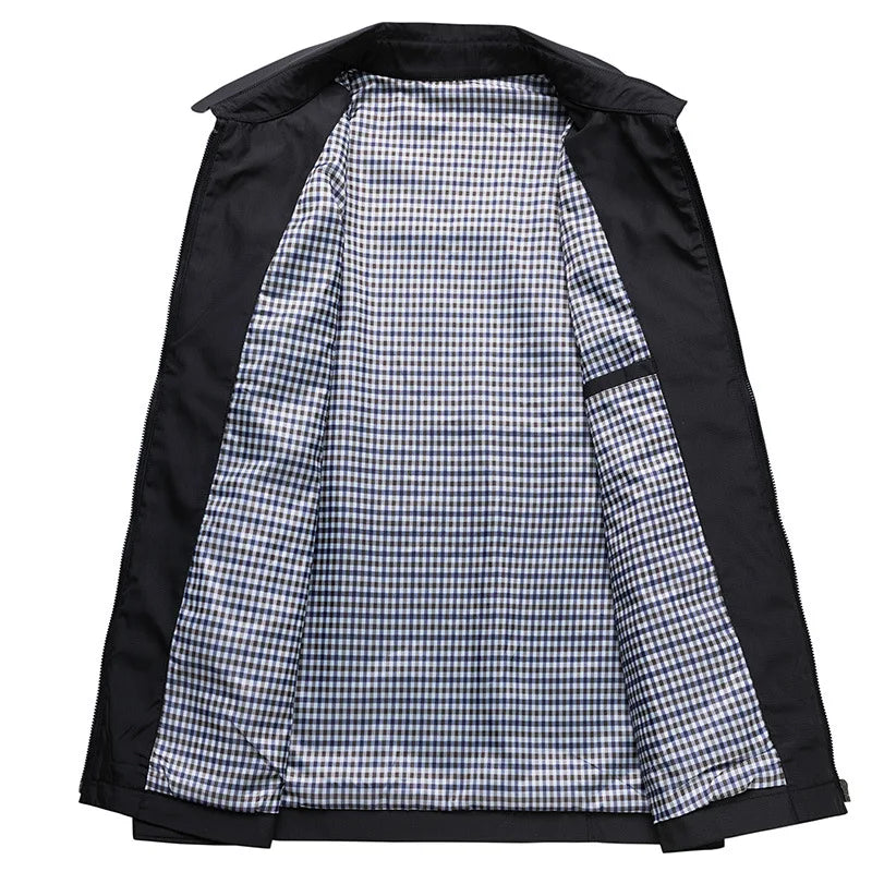 "Herren Freizeitjacke, winddicht, wasserabweisend, leicht, elegantes Design in Dunkelblau, offener Kragen, modern geschnitten