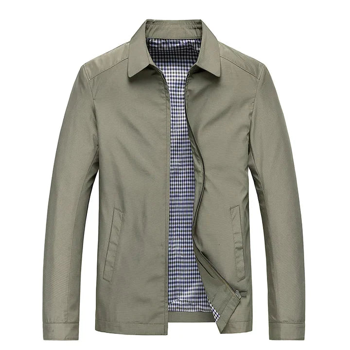 "Herren Frühjahrsjacke in Blau, wasserabweisend mit modernem Stehkragen, für Business und Casual Looks geeignet."
