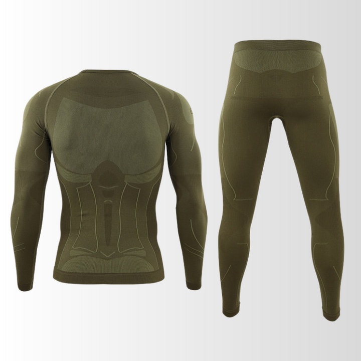 "Herren Funktionsunterwäsche Set, atmungsaktiv, nahtlos, wärmeregulierend, ideal für sportliche Outdoor-Aktivitäten."