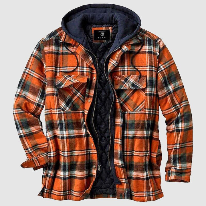 "Herren Holzfällerjacke, klassisches Design, warme Fütterung, karierter Stoff, ideal für Outdoor-Abenteuer."