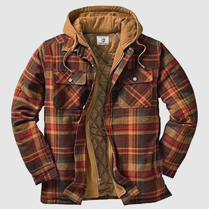 "Herren Holzfällerjacke, klassisches Design, warme Fütterung, karierter Stoff, ideal für Outdoor-Abenteuer."