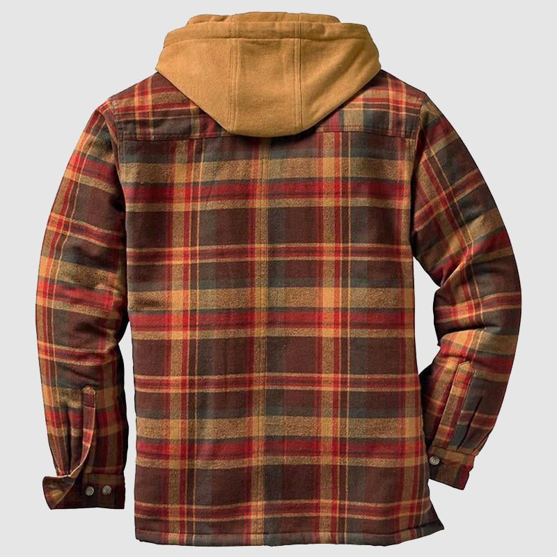 "Herren Holzfällerjacke, klassisches Design, warme Fütterung, karierter Stoff, ideal für Outdoor-Abenteuer."
