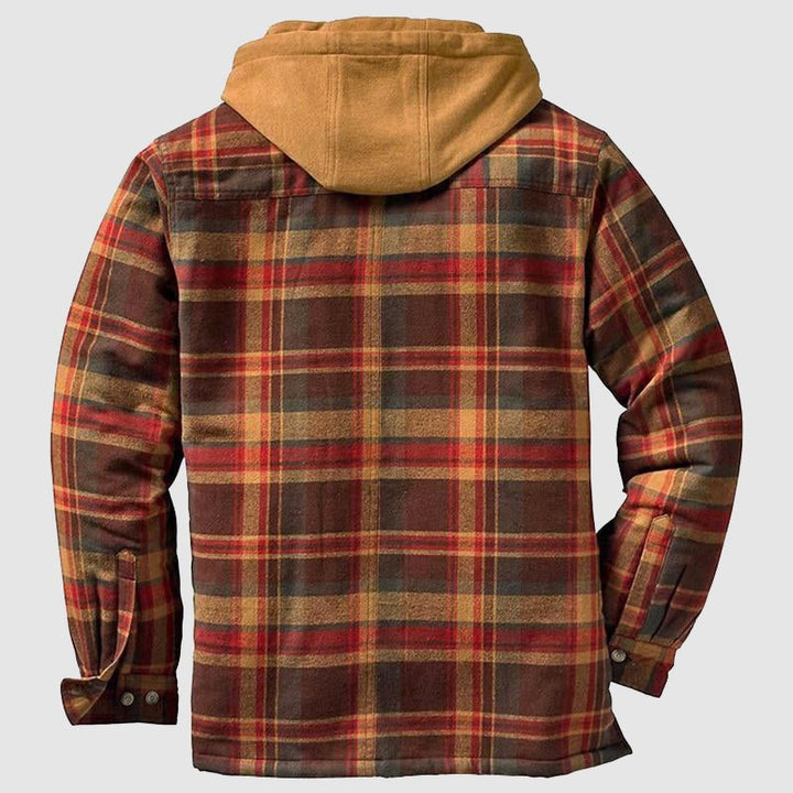 "Herren Holzfällerjacke, klassisches Design, warme Fütterung, karierter Stoff, ideal für Outdoor-Abenteuer."
