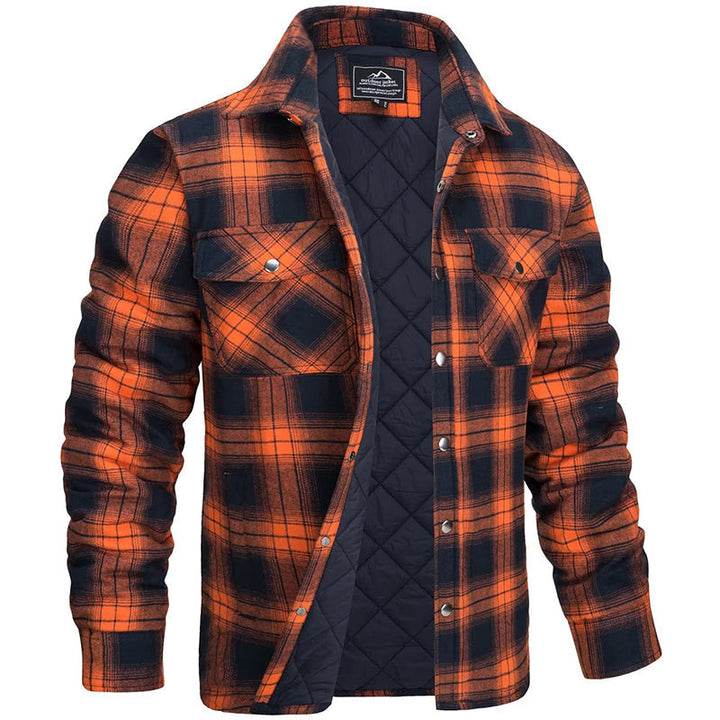 "Herren Holzfällerjacke mit Karomuster, flanellartig, warm, für robuste Outdoor-Abenteuer und stilvolle Alltagslooks."