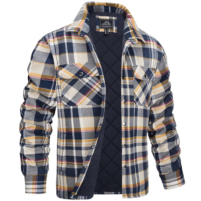 "Herren Holzfällerjacke mit Karomuster, flanellartig, warm, für robuste Outdoor-Abenteuer und stilvolle Alltagslooks."