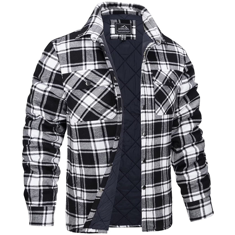"Herren Holzfällerjacke mit Karomuster, flanellartig, warm, für robuste Outdoor-Abenteuer und stilvolle Alltagslooks."