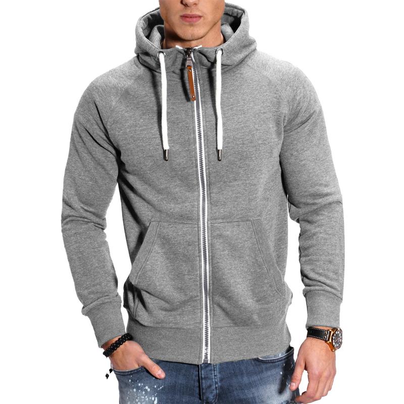 "Herren Kapuzenjacke in Grau mit Kapuze und Seitentaschen, ideal für sportlichen oder lässigen Look, bequem und stilvoll."