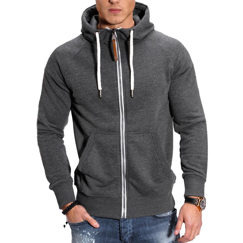 "Herren Kapuzenjacke in Grau mit Kapuze und Seitentaschen, ideal für sportlichen oder lässigen Look, bequem und stilvoll."