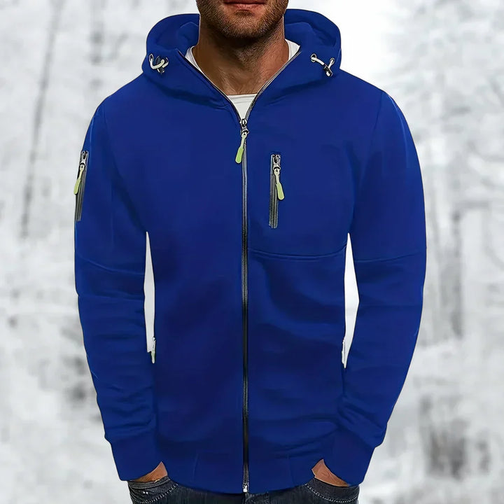 "Herren Kapuzenjacke mit Reißverschluss, in vielseitigen Farben, modernem Design, ideal für stilvolle, funktionale Outfits."