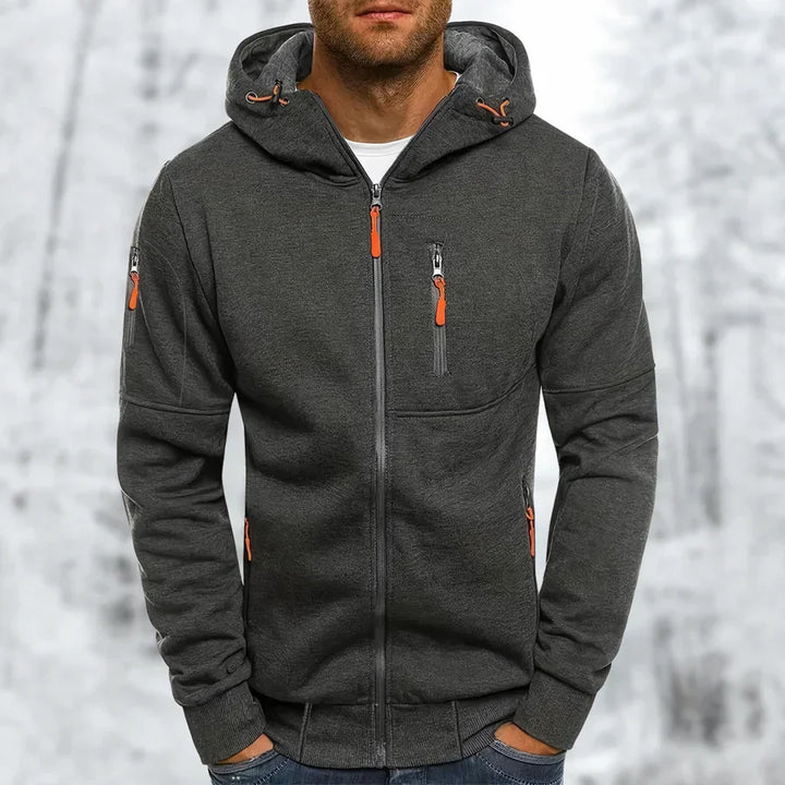 "Herren Kapuzenjacke mit Reißverschluss, in vielseitigen Farben, modernem Design, ideal für stilvolle, funktionale Outfits."