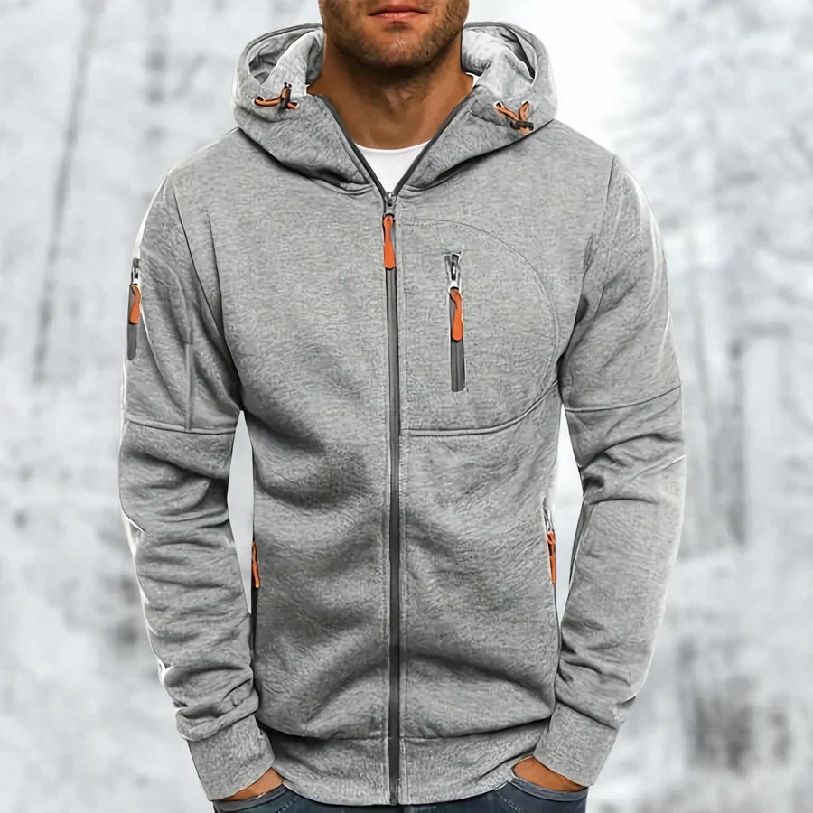 "Herren Kapuzenjacke mit Reißverschluss, in vielseitigen Farben, modernem Design, ideal für stilvolle, funktionale Outfits."