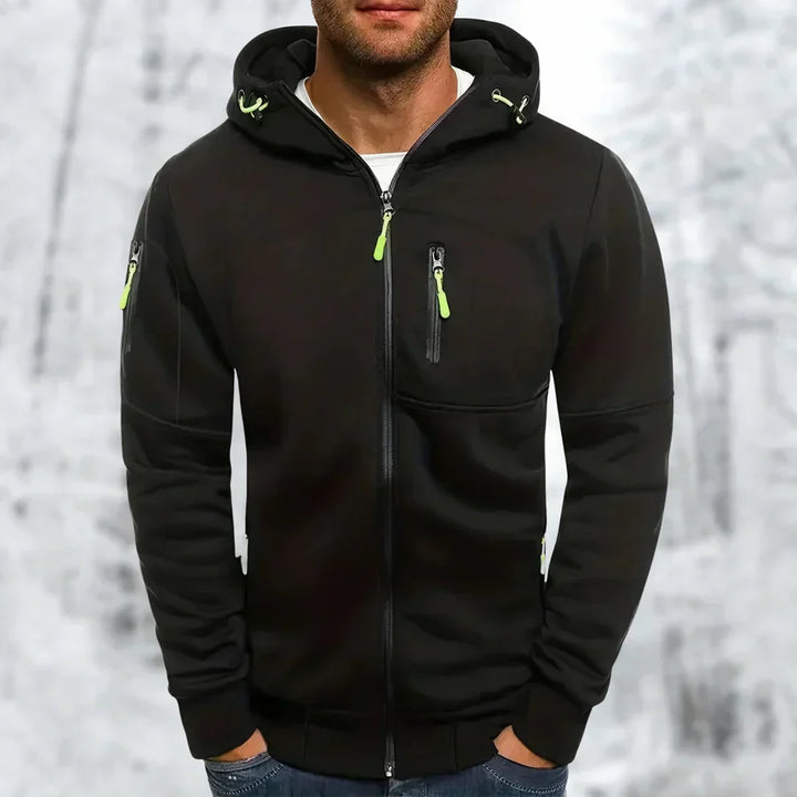 "Herren Kapuzenjacke mit Reißverschluss, in vielseitigen Farben, modernem Design, ideal für stilvolle, funktionale Outfits."