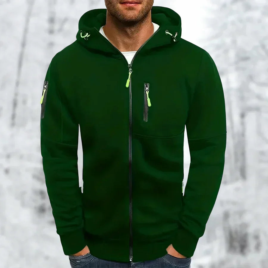 "Herren Kapuzenjacke mit Reißverschluss, in vielseitigen Farben, modernem Design, ideal für stilvolle, funktionale Outfits."