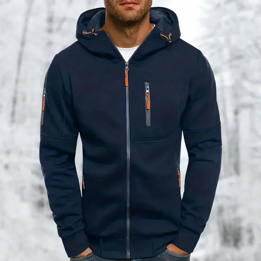 "Herren Kapuzenjacke mit Reißverschluss, in vielseitigen Farben, modernem Design, ideal für stilvolle, funktionale Outfits."