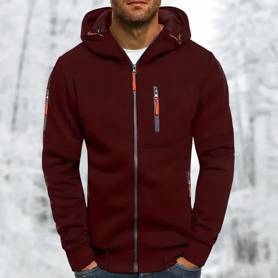 "Herren Kapuzenjacke mit Reißverschluss, in vielseitigen Farben, modernem Design, ideal für stilvolle, funktionale Outfits."