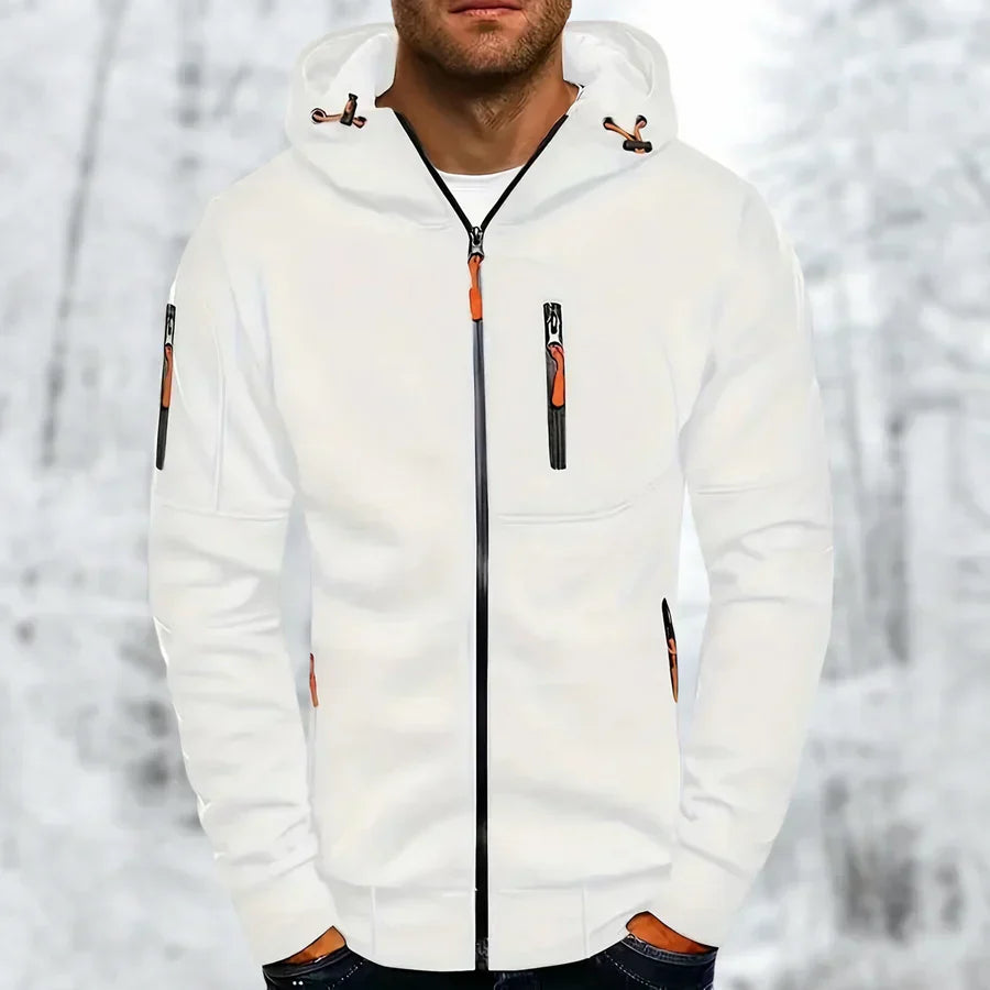 "Herren Kapuzenjacke mit Reißverschluss, in vielseitigen Farben, modernem Design, ideal für stilvolle, funktionale Outfits."
