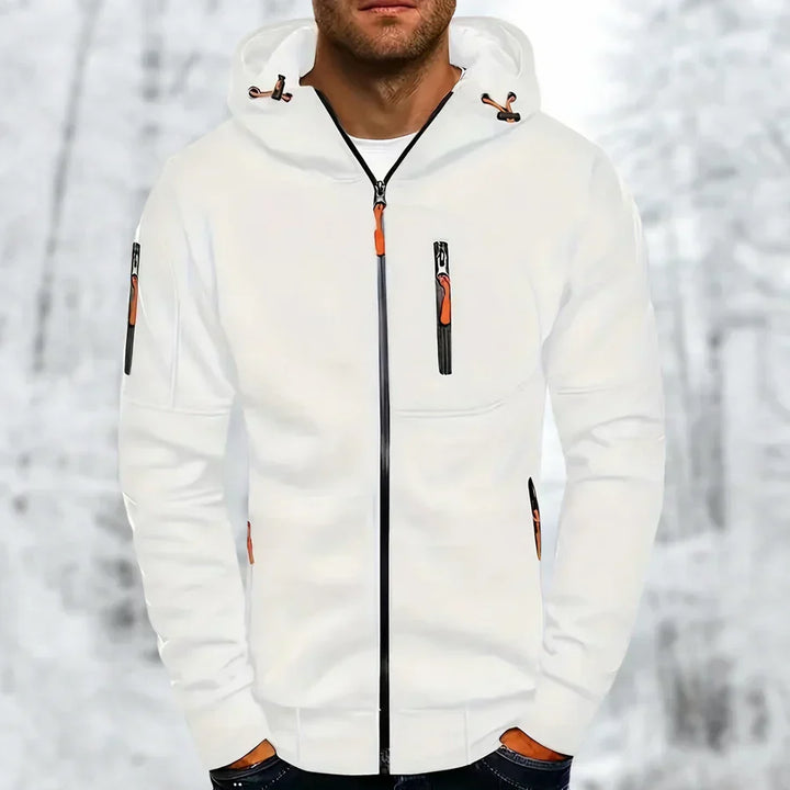 "Herren Kapuzenjacke mit Reißverschluss, in vielseitigen Farben, modernem Design, ideal für stilvolle, funktionale Outfits."