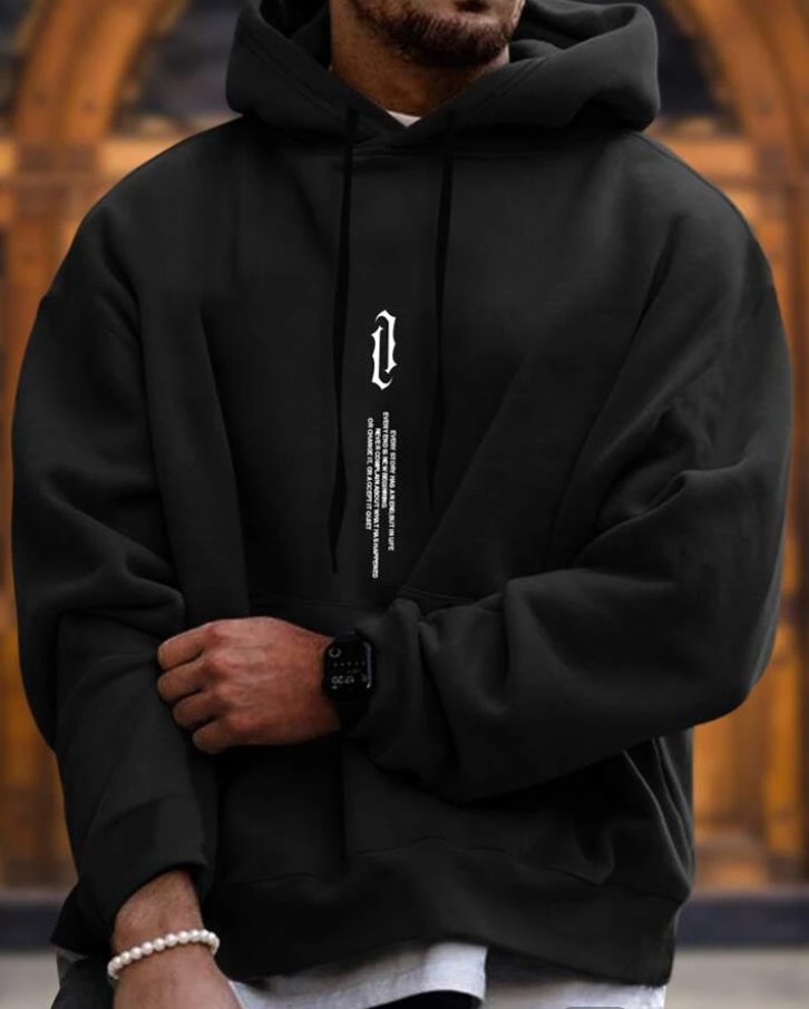 Herren Kapuzenpullover in Beige, Blau, Schwarz; komfortabel, stilvoll; lockere Passform, Kordelzugkapuze, V-Ausschnitt.