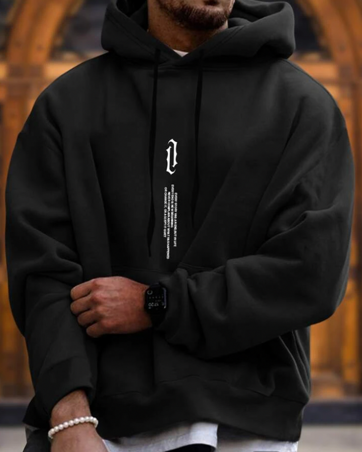 Herren Kapuzenpullover in Beige, Blau, Schwarz; komfortabel, stilvoll; lockere Passform, Kordelzugkapuze, V-Ausschnitt.