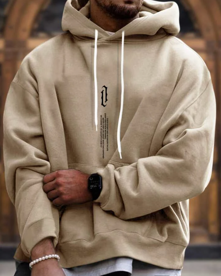 Herren Kapuzenpullover in Beige, Blau, Schwarz; komfortabel, stilvoll; lockere Passform, Kordelzugkapuze, V-Ausschnitt.