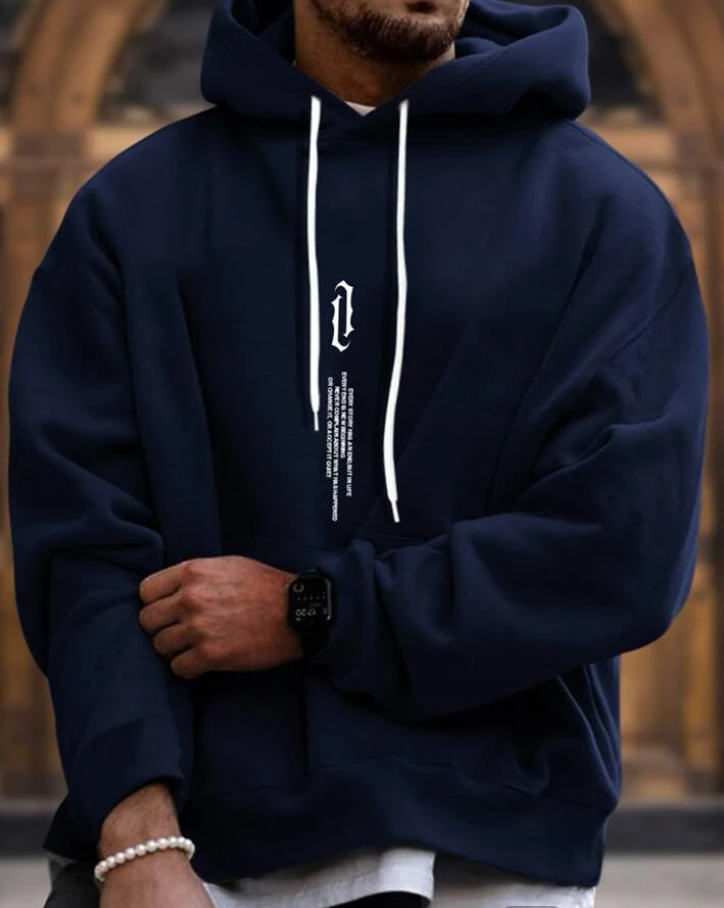 Herren Kapuzenpullover in Beige, Blau, Schwarz; komfortabel, stilvoll; lockere Passform, Kordelzugkapuze, V-Ausschnitt.