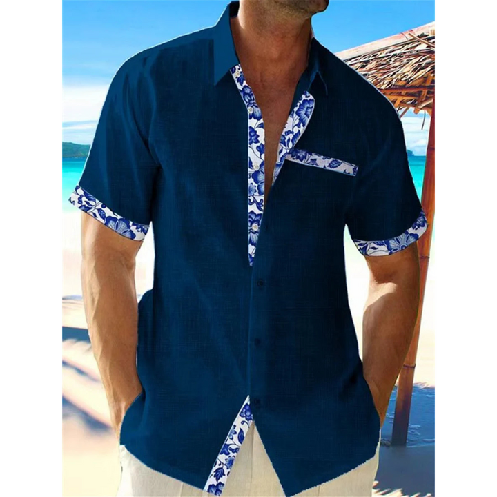 "Herren Kurzarm Sommerhemd aus Baumwolle mit Knopfleiste in klassischem Design, atmungsaktives Material, entspanntes Styling.