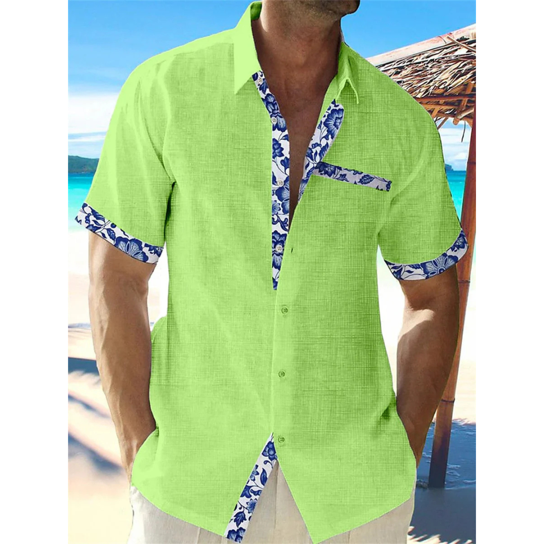"Herren Kurzarm Sommerhemd aus Baumwolle mit Knopfleiste in klassischem Design, atmungsaktives Material, entspanntes Styling.