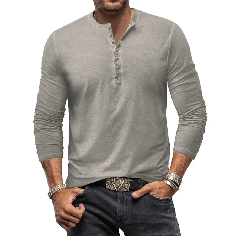 "Herren Langarm Henley Shirt aus Baumwolle, klassisches Design in verschiedenen Farben, moderner Regular Fit."